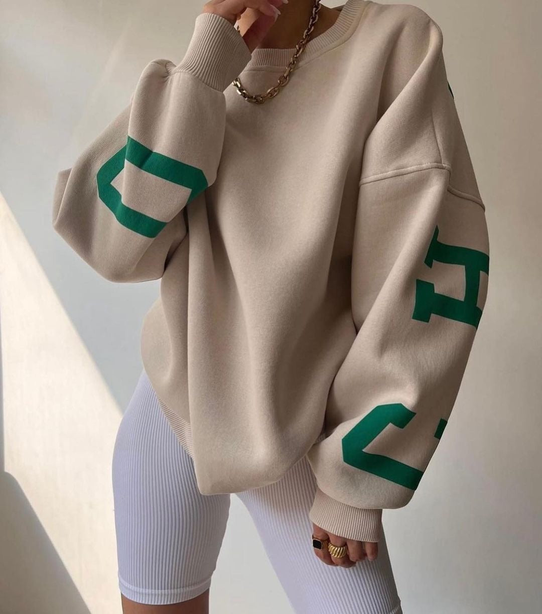 Casual Letters Print Sweatshirt Women Fashion Fleece Long Sleeve Loose Streetwear Lady Pullovers