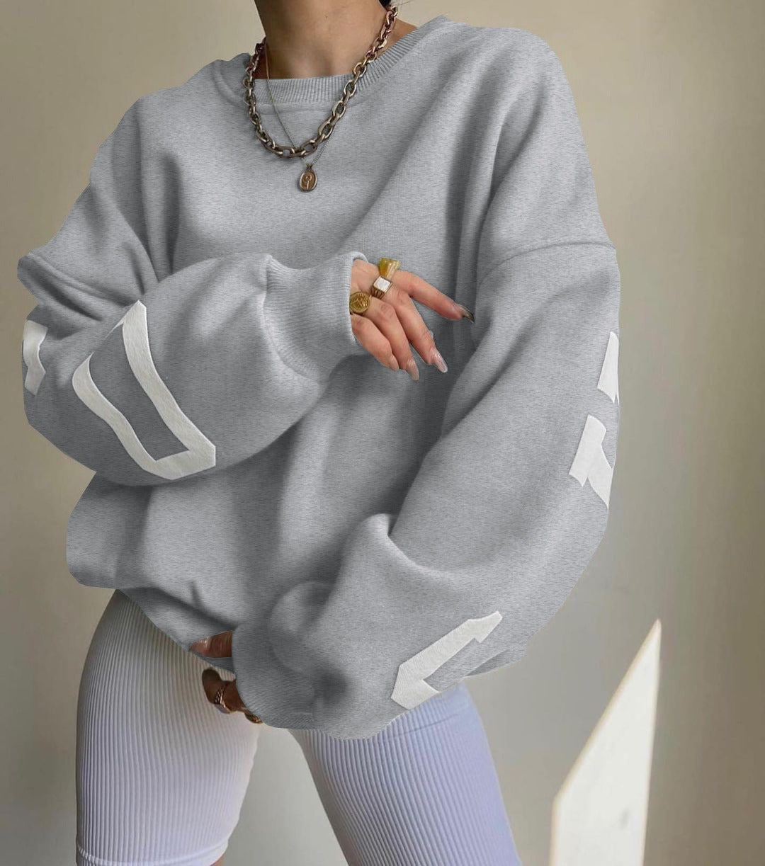 Casual Letters Print Sweatshirt Women Fashion Fleece Long Sleeve Loose Streetwear Lady Pullovers