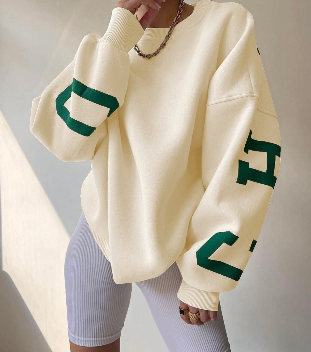 Casual Letters Print Sweatshirt Women Fashion Fleece Long Sleeve Loose Streetwear Lady Pullovers