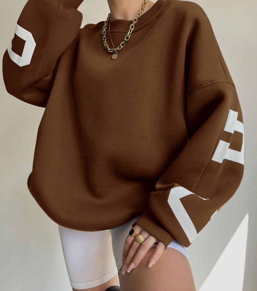 Casual Letters Print Sweatshirt Women Fashion Fleece Long Sleeve Loose Streetwear Lady Pullovers