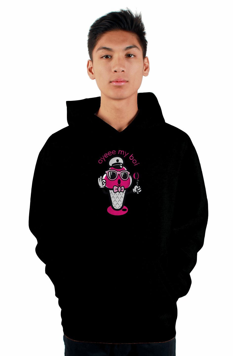 Street Hoodie (ICE CREAM) Sweatshirt Draw String (Black)