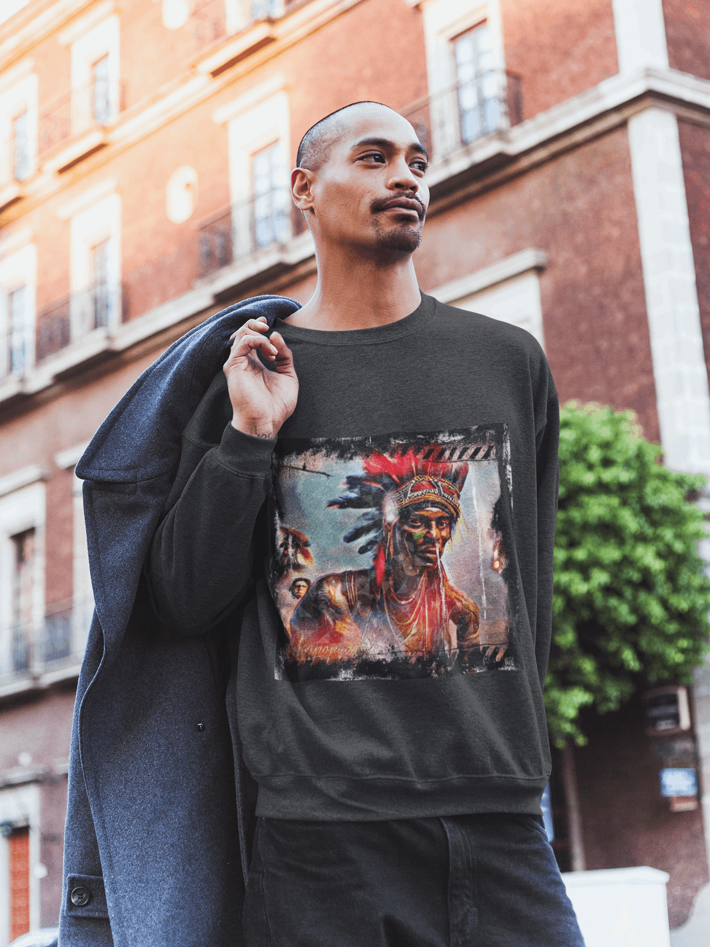 Art Designed Tribal Heavy Crewneck Sweatshirt (Gray)
