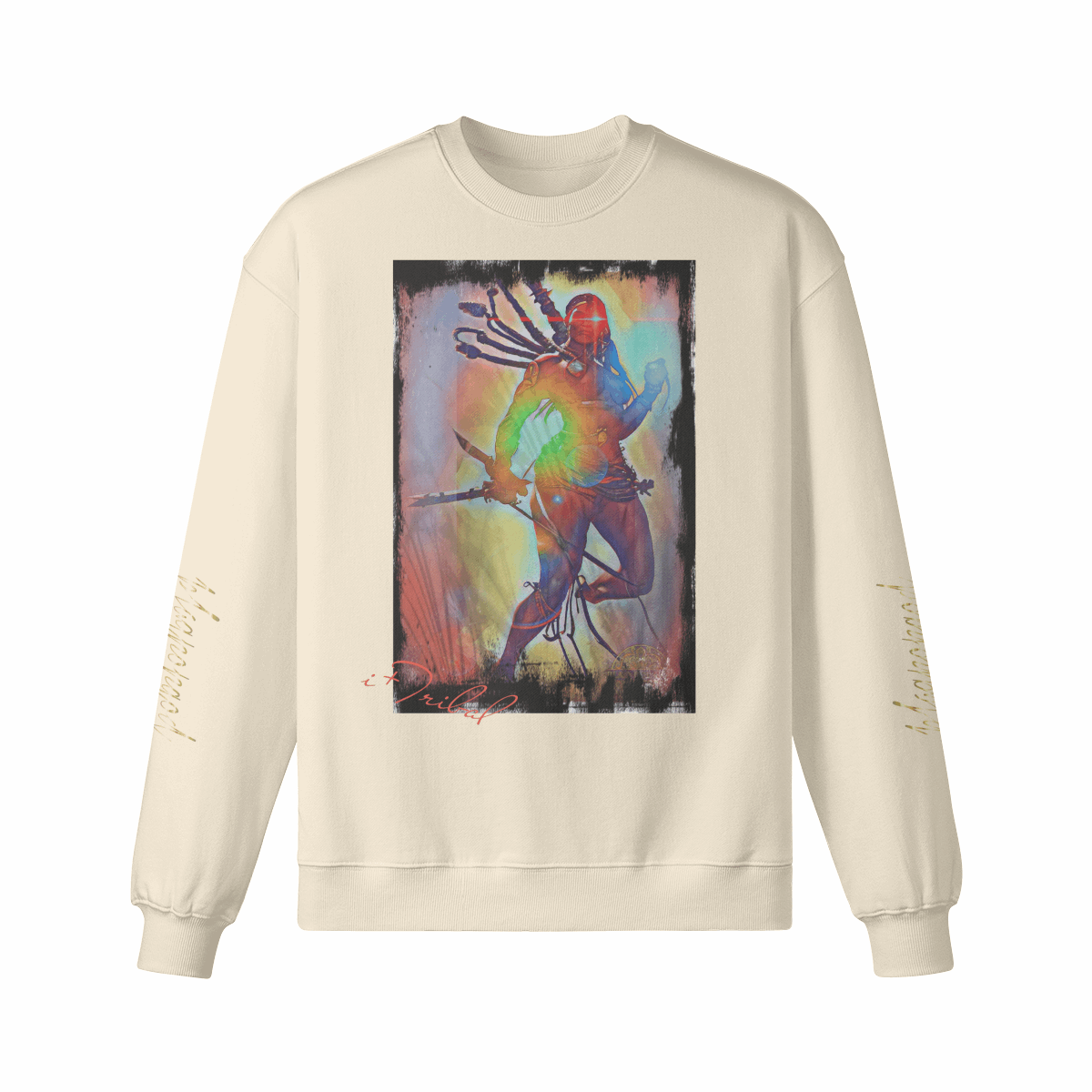 Art Designed Tribal Heavy Crewneck Sweatshirt Collection Stylish Streetwear 100% combed cotton (Cream)