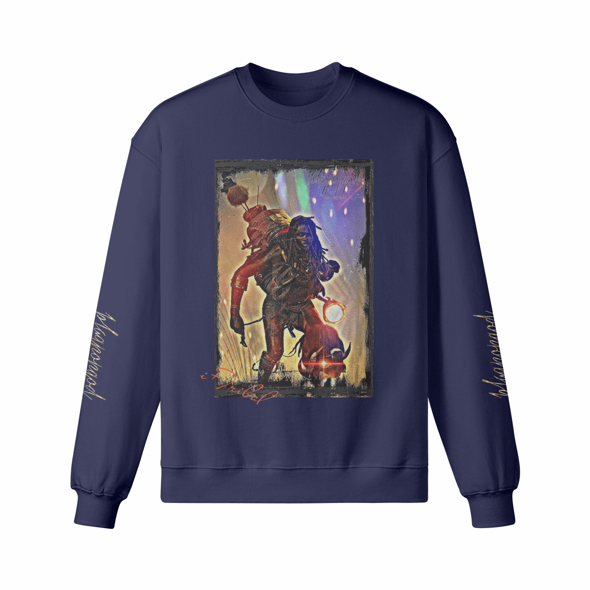 Art Designed Tribal Heavy Crewneck Sweatshirt Collection Stylish Streetwear 100% combed cotton (Black)