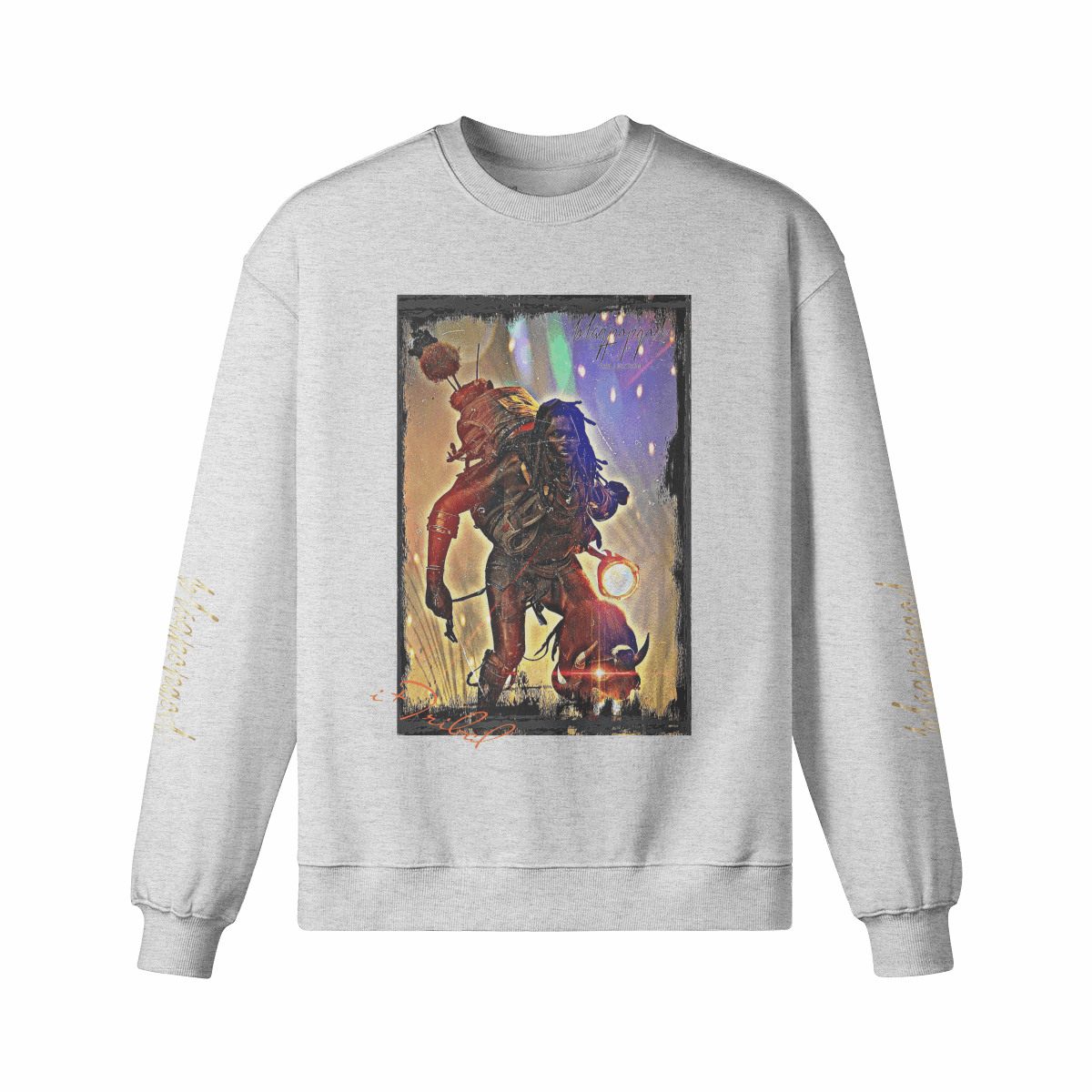 Art Designed Tribal Heavy Crewneck Sweatshirt Collection Stylish Streetwear 100% combed cotton (Black)