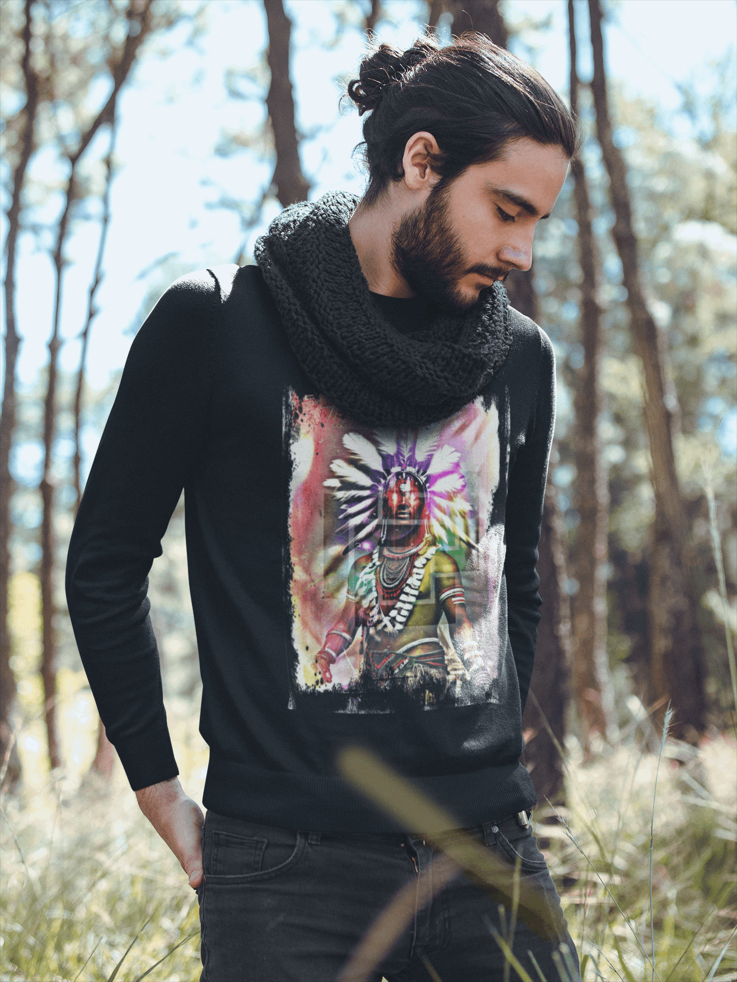 Art Designed Tribal Heavy Crewneck Sweatshirt (Black)