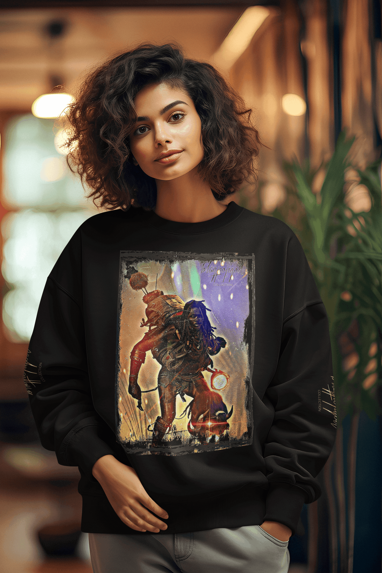 Art Designed Tribal Heavy Crewneck Sweatshirt Collection Stylish Streetwear 100% combed cotton (Black)