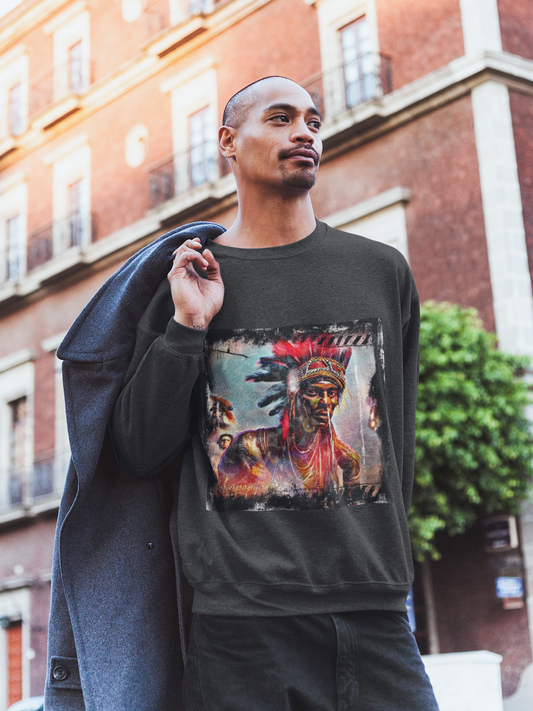 Art Designed Tribal Heavy Crewneck Sweatshirt (Gray)