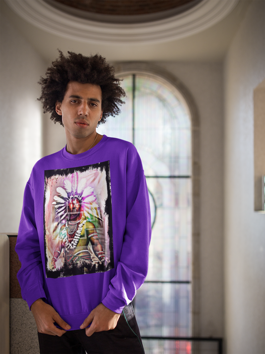 Art Designed Tribal Heavy Crewneck Sweatshirt (Purple)