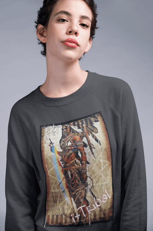 Art Designed Tribal Heavy Crewneck Sweatshirt  (Gray)
